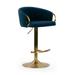 Balder Blue Velvet Fabric Bar Stool with Gold Accent Leg