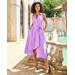 Boston Proper - Sheer Lilac Purple - Poplin Fit and Flare Faux Wrap Midi Dress - 4