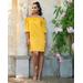 Boston Proper - Dandelion Yellow - 3D Floral Bubble Sleeve Shift Dress - XXS