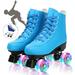 EONROACOO Blue Roller Skates Shiny Wheels Roller Skates for Women & Men Leather Double-Row Quad Skates(Women 6/Men 4.5)