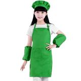 Kids Kitchen Set 2pcs Kids Chef Set Complete Children Kitchen Gift Playset with Chef and Apron for Cooking Baking Painting Decorating Party (Green)