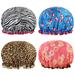 4pcs Women Girls Shower Cap Lined Double Layer Waterproof Hair Bath Hats Elastic