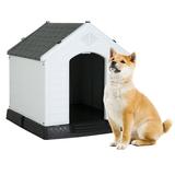 YRLLENSDAN 32in Insulated Dog House Outdoor Igloo Dog Houses Plastic Dog House for Small Medium Dogs Waterproof with Air Vents & Elevated Floor Grey