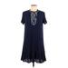 Luxology Casual Dress - A-Line Plunge Short sleeves: Blue Solid Dresses - Women's Size 8