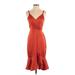 Shein Cocktail Dress - Wrap V-Neck Sleeveless: Orange Solid Dresses - Women's Size 4