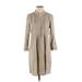 Tahari Casual Dress - Shirtdress Collared 3/4 sleeves: Tan Print Dresses - Women's Size X-Small