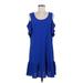 Charming Charlie Casual Dress - Shift Cold Shoulder Short sleeves: Blue Print Dresses - Women's Size Medium