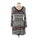 Alya Casual Dress - Mini Scoop Neck Long sleeves: Gray Dresses - Women's Size Medium