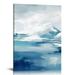 COMIO Modern Abstract Canvas Wall Art Prints Set of 3 Navy Blue and Cyan Blue Graffiti Ocean Landscape on Grey Background Framed Large Posters for Home Living Room Bedroom Office Decor