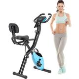 3 in 1 Folding Exercise Bike Foldable Stationary Bike with LCD Display and Resistance Bands 16 Level Adjustable Magnetic Resistance X-Exercise Bike Indoor Cycling Exercise Bike for Home Light Blue