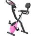 Folding Exercise Bike Workout Bike Fitness Upright and Recumbent X-Bike with 16-Level Adjustable Resistance Arm Bands and Backres