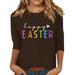 DENGDENG Easter Women s 3/4 Sleeve Tops Casual Rabbit Graphic Easter Print Plus Elbow Sleeve Tee Bunny Loose Fit Womens Compression Shirt Egg Crew Neck Clothes Tunic Tops Coffee L