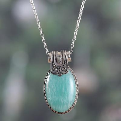 Royal Waters,'Polished Traditional Amazonite Cabochon Pendant Necklace'
