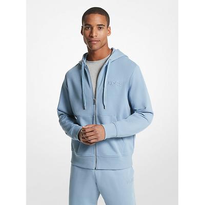 Michael Kors Embroidered Logo Cotton Terry Zip-Up Hoodie Blue L