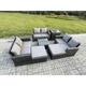 Fimous - Outdoor Lounge Sofa Set Wicker pe Rattan Garden Furniture Set with Square Coffee Table Double Seat Sofa 2 Big Footstool Side Table Dark Grey