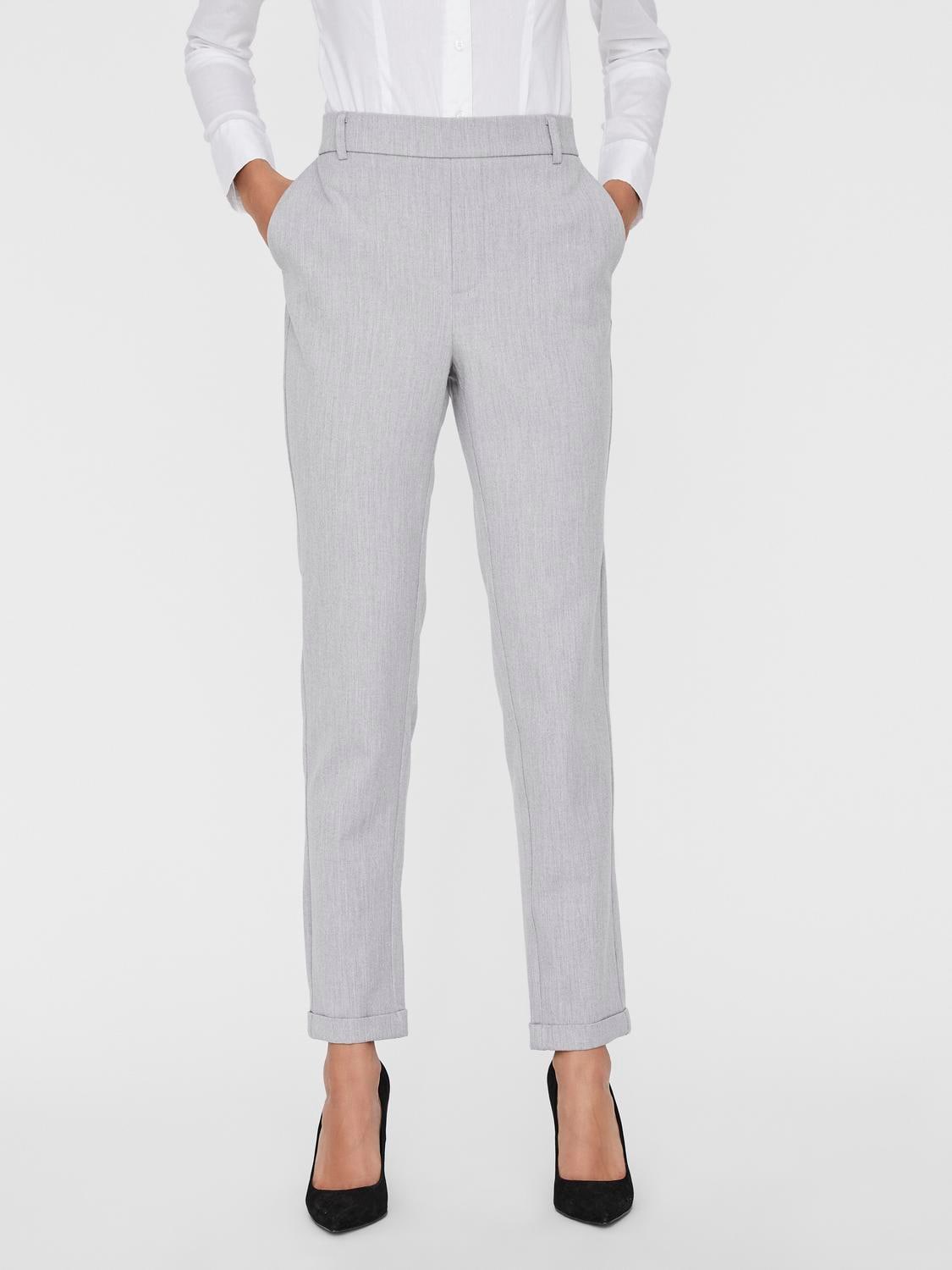 Anzughose VERO MODA "VMMAYA MR LOOSE SOLID PANT NOOS", Damen, Gr. L (40), Länge 34, grau (light grau melange), Web, Obermaterial: 62% Polyester, 33% Viskose, 5% Elasthan, meliert, regular fit knöchellang, Hosen Anzughose, knöchelfreie Form mit...