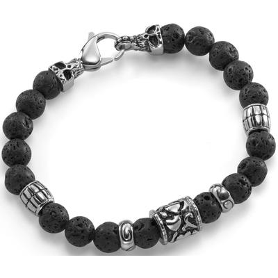 Armband FIRETTI "Schmuck Geschenk Armschmuck Armkette Lavastein Totenkopf", schwarz (edelstahlfarben, schwarz, schwarz),