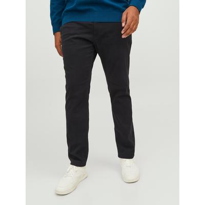 Chinohose "JPSTMARCO JJDAVE LC NOOS PLS", Herren, Gr. 46, Länge 34, schwarz, Web, Obermaterial: 98% Baumwolle, 2% Elasthan, JACK & JONES PLUSSIZE, unifarben, modisch, slim fit knöchellang, Hosen Image