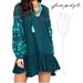 Free People Dresses | Free People Mini Dress Mix It Up Tunic Green Floral Beaded Large | Color: Blue/Green | Size: L