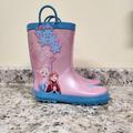 Disney Shoes | Disney Girls Frozen Anna Elsa Rainboots Flat Heel Rain Boots Size 13/1 | Color: Blue/Pink | Size: 13/1