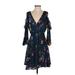 Blue Rain Casual Dress - Wrap: Blue Floral Motif Dresses - Women's Size Small