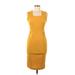 Pyramide Casual Dress - Sheath Square Sleeveless: Yellow Print Dresses - Women's Size Medium