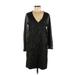 Joe Fresh Casual Dress - Shift Plunge Long sleeves: Black Print Dresses - Women's Size Medium