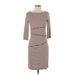 J. McLaughlin Casual Dress - Sheath Crew Neck 3/4 sleeves: Brown Print Dresses - Women's Size X-Small