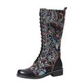 Tango Shoes Women's Black Motorcycle Boots Boots Women's Long Boots in Ethnic Style Embroidered Shoes Vintage for Women's Boots Women's Boots Women's Shoes Spring Elegant, black, 9 UK