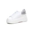 ASH White Leather Sneaker with Round Toe, High Micro Bottom, Silver Leather Back Insert, Leather Insole. 5 cm Heel Platform, 4 cm, White, 8 UK