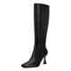 Dsevht Black Leather Knee High Boots for Women Stiletto Kitten Heeled Sexy Boots Square Toe and Side Zipper Design Fashion Dress Boots, Black, 8 UK