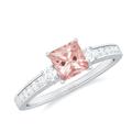 Rosec Jewels Princess Cut Morganite Engagement Ring with Diamond, Morganite Classic Engagement Ring, White-Gold, Size:I
