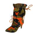 Generisch Women's Shoes of High-Heel Boots Mid Lace Pattern Camouflage Women's Thin Fashion Women's Boots Blue 37, orange, 7 UK