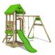 FATMOOSE FriendlyFrenzy Fun Play Tower Climbing Frame XXL with Swing and Apple Green Slide, Outdoor Children's Climbing Tower with Sandpit, Ladder for the Garden