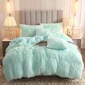 Uhamho Faux Fur Velvet Fluffy Bedding Duvet Cover Set Down Comforter Quilt Cover with Pillow Shams, Ultra Soft Warm and Durable (King, Aqua)