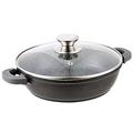 Sauté Pan Diameter 28 cm with Glass Lid Serving Pan Stewing Pot Saucepan Frying Pan Induction Cast Aluminium Casserole Pan Marble Coating