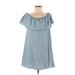 BB Dakota Casual Dress - Mini Boatneck Short sleeves: Blue Solid Dresses - Women's Size Medium