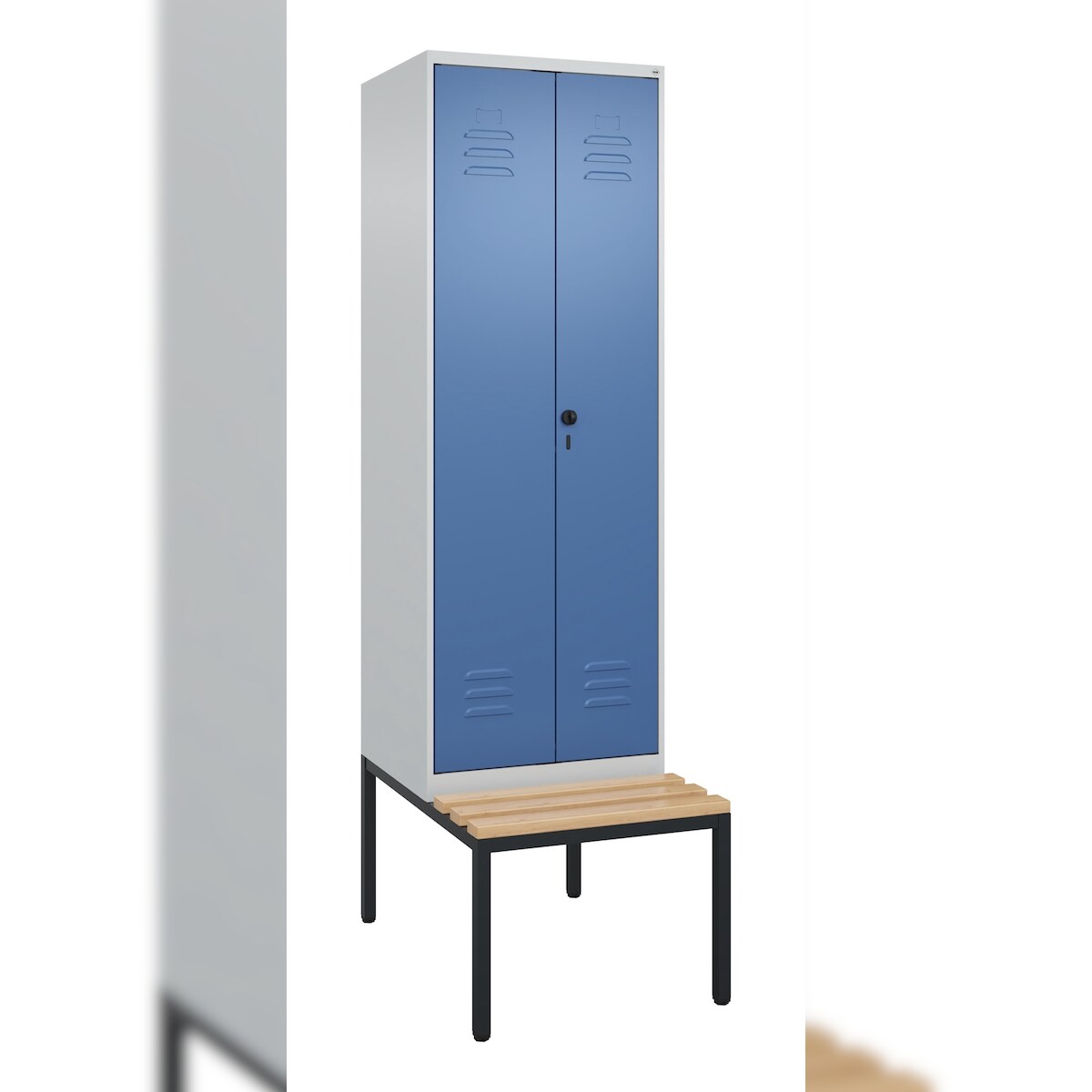 C+P Doppel-Spind Classic PLUS Buche untergebaute Bank 2 Abteile, HxBxT 212x60x82cm, Sicherheitsdrehriegel, Hellgrau/Fernblau von PROREGAL Image