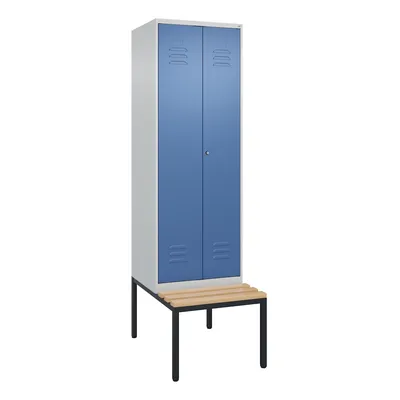 C+P Doppel-Spind Classic PLUS Buche untergebaute Bank 2 Abteile, Trennwand, HxBxT 212x60x82cm, Zylinderschloss, Hellgrau/Fernblau von PROREGAL Image