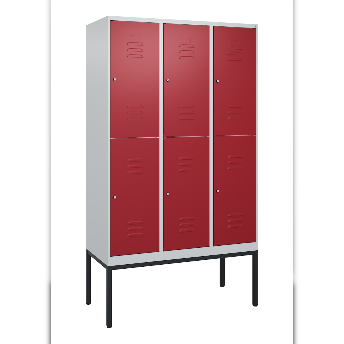 C+P Spind Classic PLUS, Gestell, 6 Abteile, HxBxT 212x120x50cm, Zylinderschloss, Hellgrau/Rubinrot von PROREGAL Image