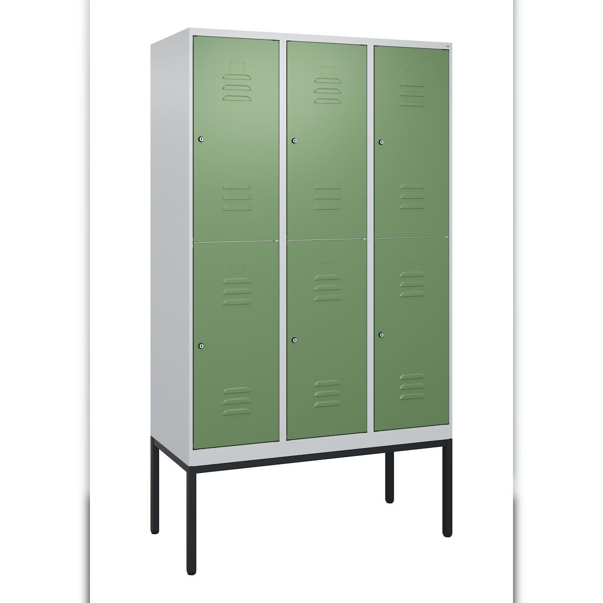 C+P Spind Classic PLUS, Gestell, 6 Abteile, HxBxT 212x120x50cm, Zylinderschloss, Hellgrau/Resedagrün von PROREGAL Image