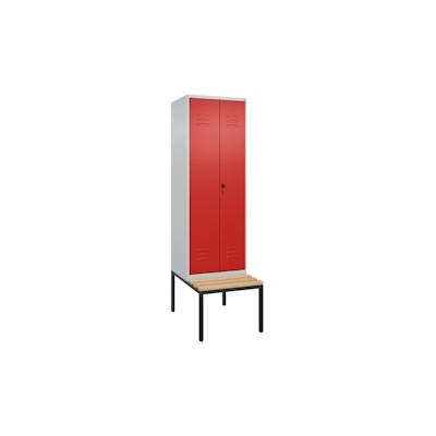 C+P Doppel-Spind Classic PLUS Buche untergebaute Bank 2 Abteile, Trennwand, HxBxT 212x60x82cm, Sicherheitsdrehriegel, Hellgrau/Rot von PROREGAL