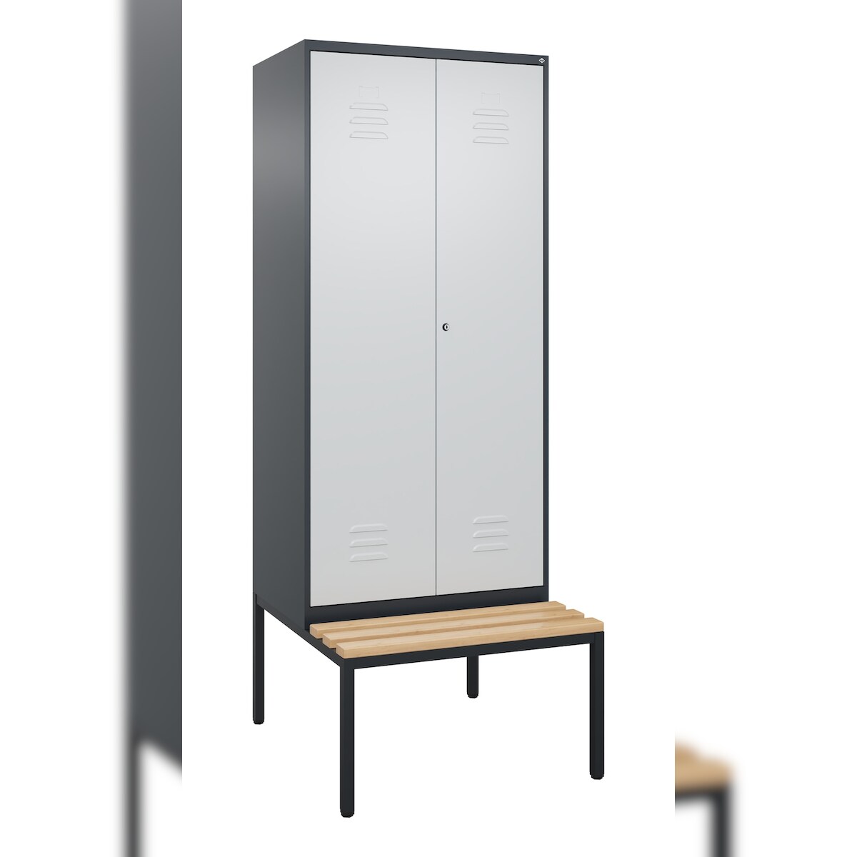 C+P Doppel-Spind Classic PLUS Buche untergebaute Bank 2 Abteile, HxBxT 212x80x82cm, Zylinderschloss, Anthrazit/Hellgrau von PROREGAL Image