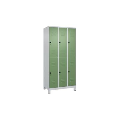 C+P Spind Classic PLUS, Füßen, 6 Abteile, HxBxT 195x90x50cm, Sicherheitsdrehriegel, Hellgrau/Resedagrün von PROREGAL Image