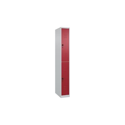 C+P Spind Classic PLUS, 2 Abteile, HxBxT 185x25x50cm, Sicherheitsdrehriegel, Hellgrau/Rubinrot von PROREGAL Image