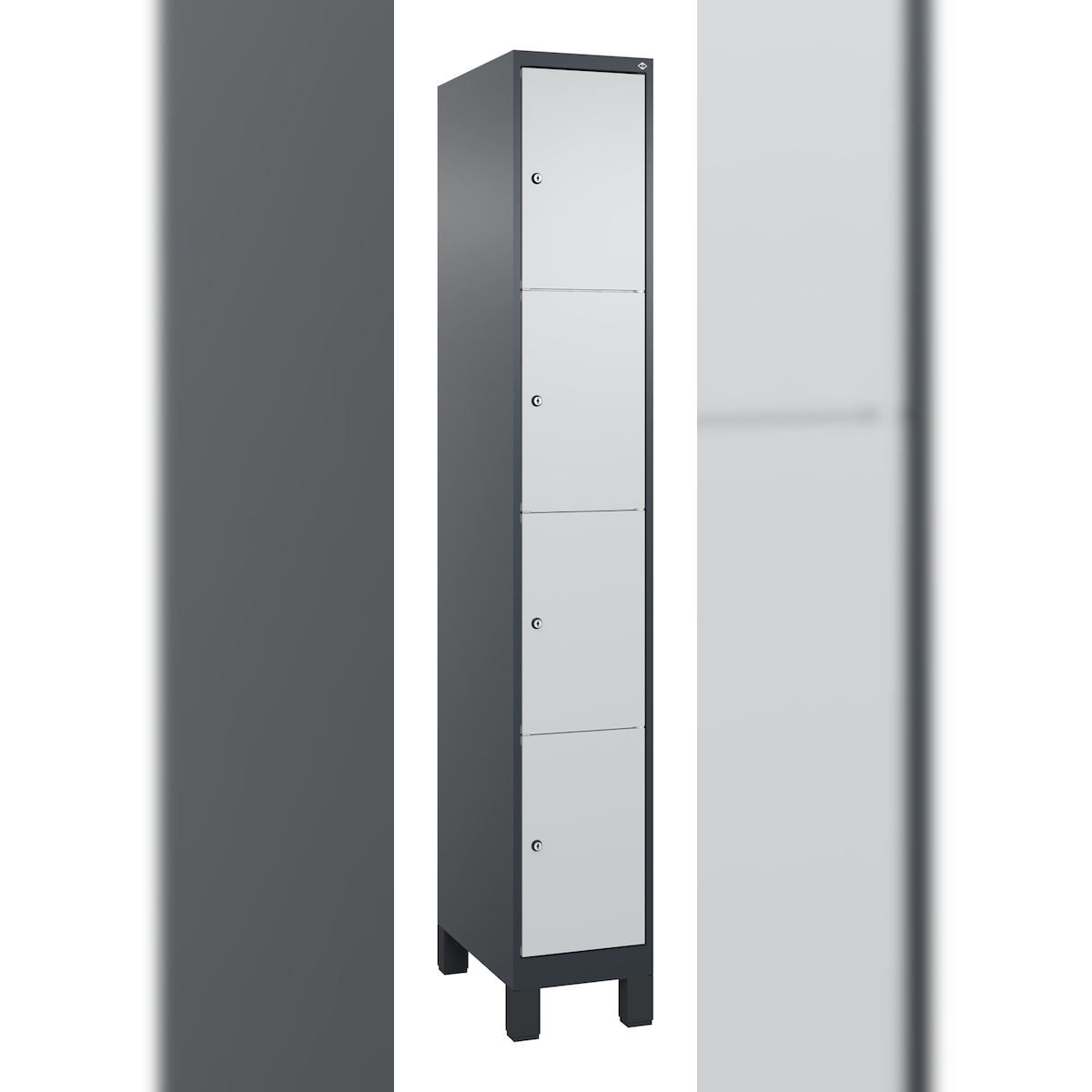 C+P Schließfachschränke Classic PLUS, Füßen, 4 Abteile, HxBxT 195x30x50cm, Zylinderschloss, Anthrazit/Hellgrau von PROREGAL Image