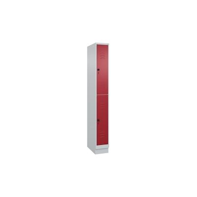 C+P Spind Classic PLUS, Sockel, 2 Abteile, HxBxT 195x25x50cm, Sicherheitsdrehriegel, Hellgrau/Rubinrot von PROREGAL Image