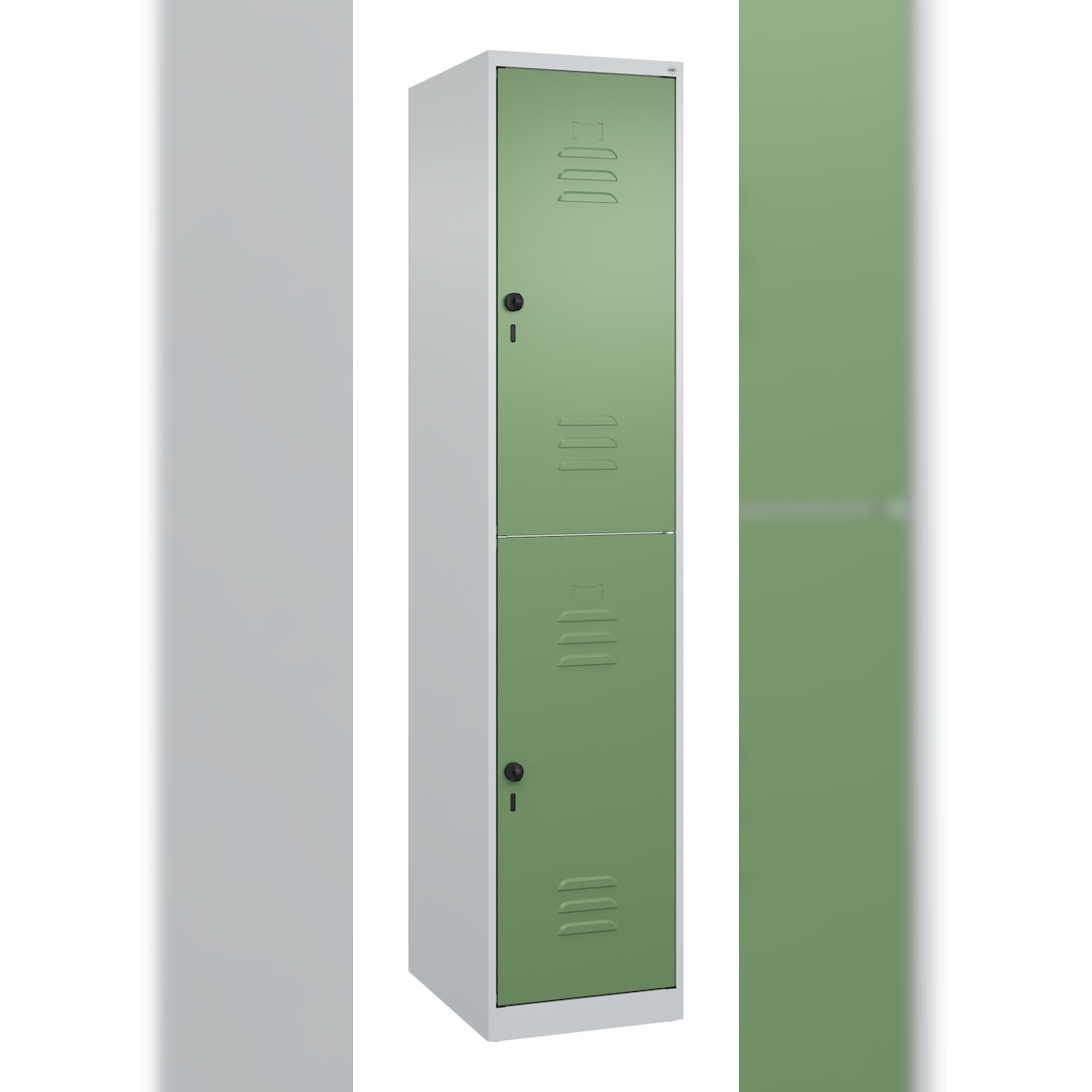 C+P Spind Classic PLUS, 2 Abteile, HxBxT 185x40x50cm, Sicherheitsdrehriegel, Hellgrau/Resedagrün von PROREGAL Image
