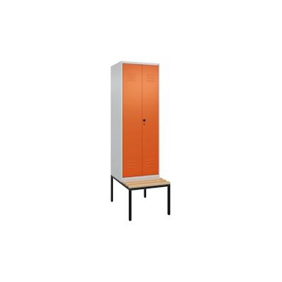 C+P Doppel-Spind Classic PLUS Buche untergebaute Bank 2 Abteile, HxBxT 212x60x82cm, Sicherheitsdrehriegel, Hellgrau/Reinorange von PROREGAL Image