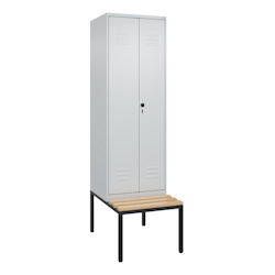 C+P Doppel-Spind Classic PLUS Buche untergebaute Bank 2 Abteile, Trennwand, HxBxT 212x60x82cm, Sicherheitsdrehriegel, Hellgrau/Hellgrau von PROREGAL Image